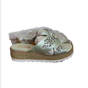Sebastian S7585 Rhinestone Satin Espadrille Platform Mint Women’s - Size 8​